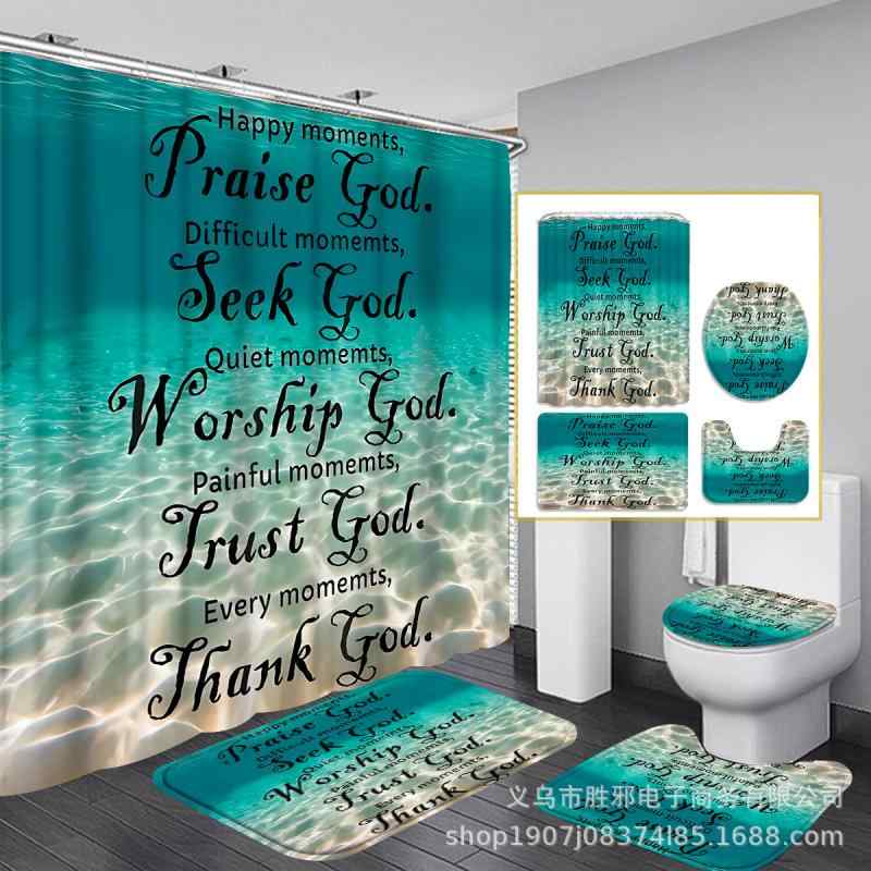 カーテン レディース メンズ 浴室用カーテン ブランケット ポリエステル製 トイレタリー 4点セット 浴室マット(x3)