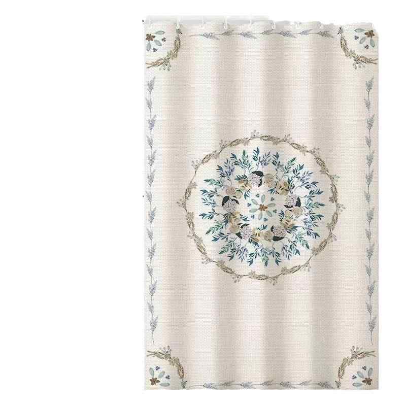 カーテン 防水 厚手 浴室用 防カビ シャワーカーテン バスカーテン 間仕切り 撥水加工 麻 リネン ボヘミアン 花柄 白
