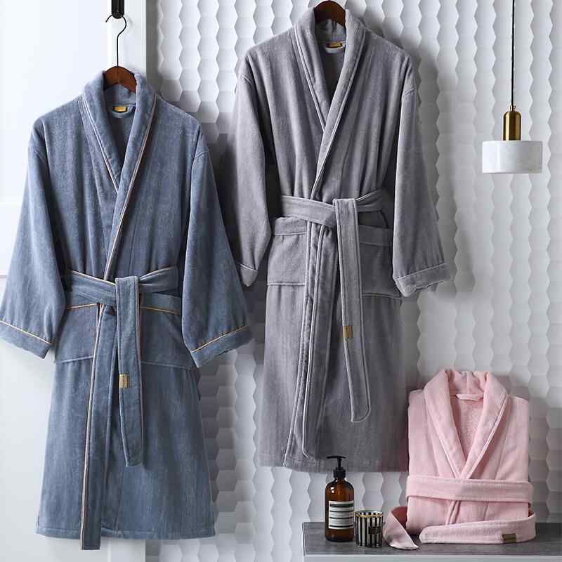 バスローブ 男女兼用 大人用 秋冬 純綿 タオル地 吸水速乾 ホテル バスローブ 白 グレー ブルー ピンク パープル