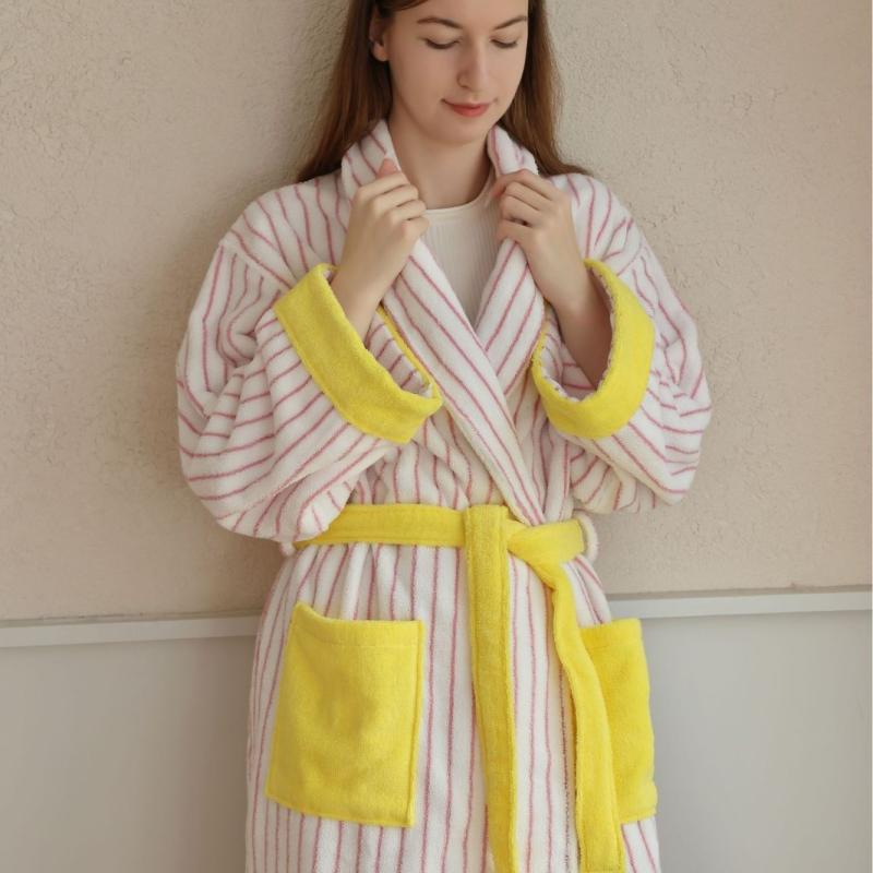 バスローブ 男女兼用 大人用 純綿 精梳綿 ホテル 民宿 ストライプ柄 パステルカラー 春 ルームウェア
