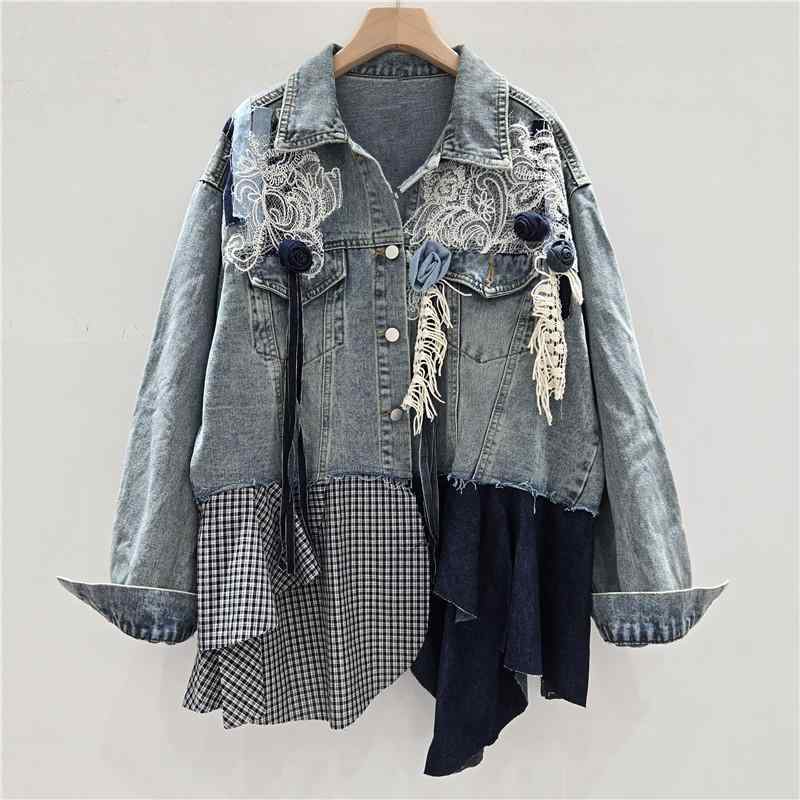 デニムジャケット レディース 個性的 切り替え 配色 ゆるかわ 普段使い デート ブルー