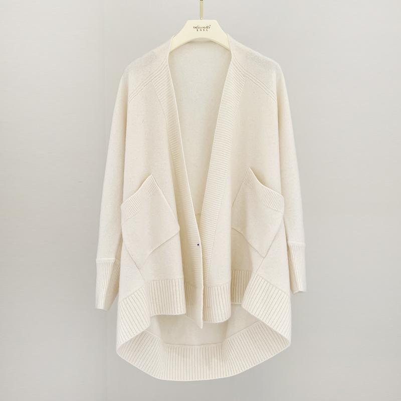 カーディガン レディース ニット カシミヤ ショール 2way Vネック ドルマンスリーブ ゆったり 厚手 秋冬 ミディアム丈 あったか 羽織り ベージュ ブラック