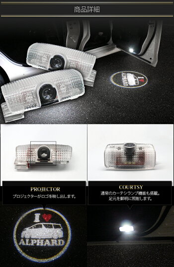 【ILOVEシリーズ】20系アルファード/ハイブリッドATH2#,ANH2#,GGH2#専用ロゴ発光デザイン汎用ドアカーテシランプ2個セットユニット交換タイプ取り付け簡単プロジェクター【レビュー記載で送料無料】fs04gm