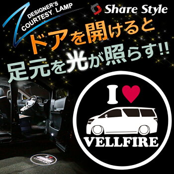 【ILOVEシリーズ】ヴェルファイア/ハイブリッド用ロゴ発光デザイン汎用ドアカーテシランプ2個セットユニット交換タイプ取り付け簡単プロジェクター【レビュー記載で送料無料】fs04gm