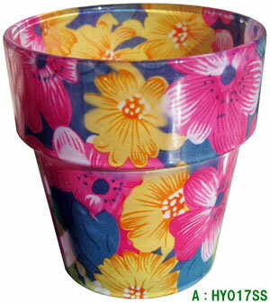 プリガラスポットSS　各色お洒落で可愛い花柄模様のガラス鉢