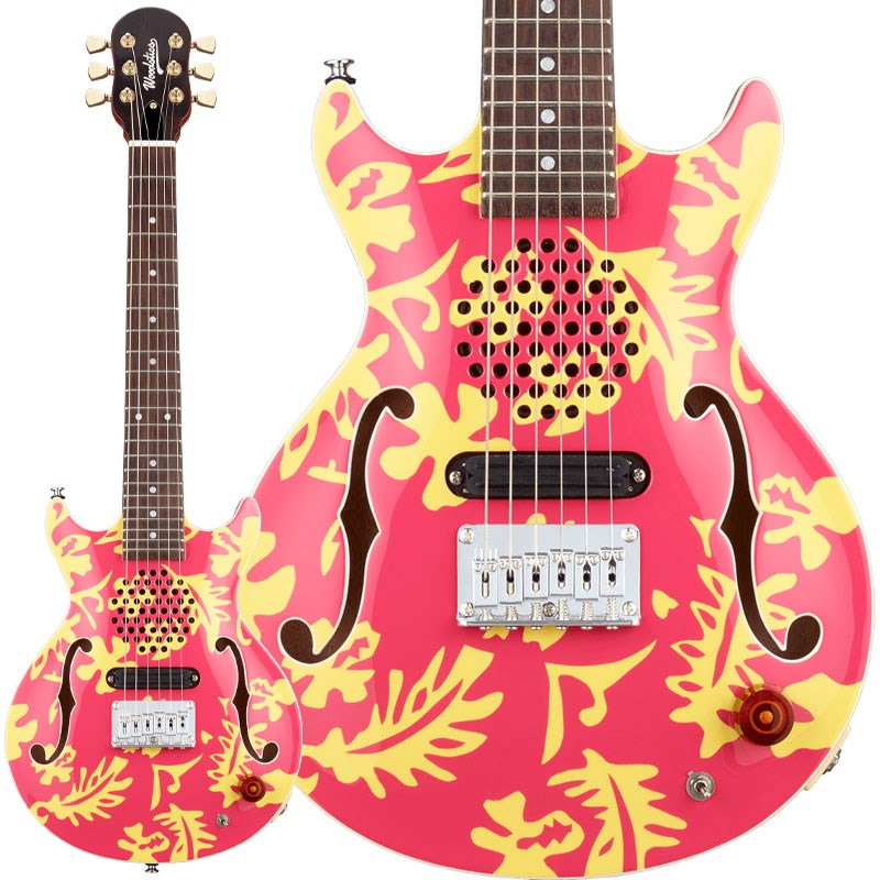 あす楽 Woodstics Guitars WS-MINI ALOHA(Pink & Yellow Aloha)[Produced by Ken Yokoyama]【横山健プロデュースブランドWoodsticsの第一弾モデル！】 ミニ・アンプ内蔵タイプ (エレキギター)