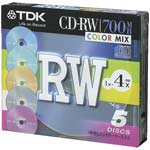 【TDK】 CD-RW700MBカラーミックス5枚 CD-RW80X5CCS