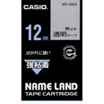 【 カシオ計算機 】 ネームランド　テープカートリッジ　強粘着テープ XR-12GX 透明に黒文字 12mm XR-12GX
