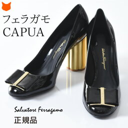 【25.5cm のみ】イタリア製 <strong>フェラガモ</strong> パンプス エナメル 本革 レディース <strong>靴</strong> CAPUA Salvatore Ferragamo 正規品 ブラック 黒 フラワーヒール ハイヒール パンプス 8cm 9cm ヒール 高め 大きいサイズ 高級 イタリア ブランド リボンパンプス パーティー エナメルパンプス