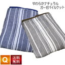 ガーゼパイルケット アルファ 送料無料 クイーンロングサイズ QL 210×210cm (NS3-QL) 綿100% (ガーゼ・パイル部分) やわらか ナチュラル ガーゼ パイル ケット軽量 コットン 夏向け さわやか マルチストライプ柄 選べる2色 片面ガーゼ 片面パイル 丸洗い 寝具
