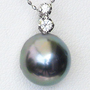 ネックレス PT900プラチナ 黒真珠 パール ペンダント ダイヤモンド