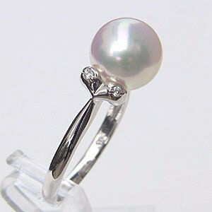 真珠 パール:リング:あこや本真珠:ダイヤモンド:パール:ピンクホワイト系:9mm:PT900:プラチナ:指輪ハートモチーフのキュートなパールリング