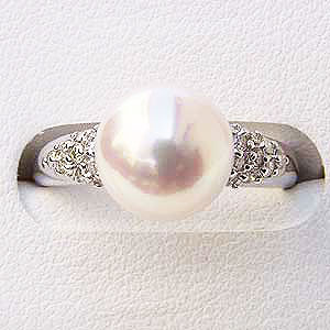 真珠パール 6月誕生石 リング あこや本真珠 K10WG ホワイトゴールド 真珠の径8.0mm ピンクホワイト系 ダイヤモンド 20石 0.20ct 指輪