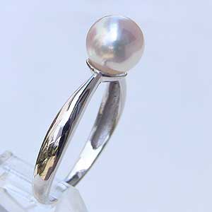あこや本真珠:K18WG:ホワイトゴールド:リング:ダイヤモンド:ピンクホワイト系:7mm:指輪:アコヤ本真珠