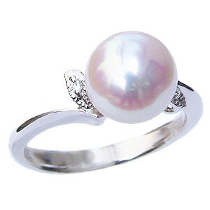 真珠パール 6月誕生石 リング あこや本真珠 K10WG ホワイトゴールド 直径8mm ピンクホワイト系 ダイヤモンド 2石 計0.02ct 指輪