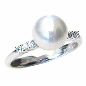 真珠パール リング あこや本真珠 指輪 K10WG ホワイトゴールド 真珠の径 8mm ピンクホワイト系 ダイヤモンド 6石 0.12ct　リング 指輪 6月誕生石