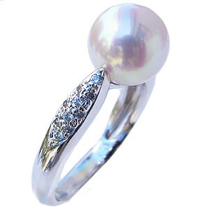真珠:パール:リング:あこや本真珠:直径8.5mm:ピンクホワイト系:ダイヤモンド:20石:計0.19ct:ホワイトゴールド:K18WG:指輪