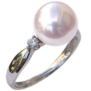 花珠真珠 リング パール 指輪 あこや真珠 9mm パール PT900プラチナリング ダイヤモンド花珠あこや真珠9mmプラチナリング ダイヤモンド0.10ct