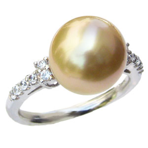 6月 真珠 パール:リング:南洋白蝶真珠:10mm:K18WG:ホワイトゴールド:ダイヤモンド:真珠:パール:指輪