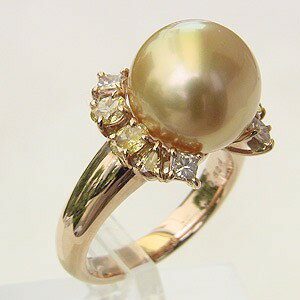 南洋白蝶真珠:ダイヤモンド:リング:0.82ct:ゴールド系:12mm珠:カラーダイヤモンド:指輪