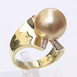 南洋白蝶真珠:リング:ダイヤモンド:パール:ゴールド系:12mm:K18/K18PG:ゴールド/ピンクゴールド:指輪