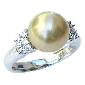 真珠 パール:リング:南洋白蝶真珠:10mm:K18WG:ホワイトゴールド:リング:ダイヤモンド:指輪:ゴールド系