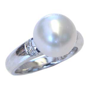 真珠パール リング 南洋白蝶真珠 K18WG ホワイトゴールド 直径10mm ホワイトピンク系 ダイヤモンド 6石 合計0.08ct 指輪