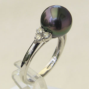 リング パール 指輪 黒真珠パール ホワイトゴールド ダイヤモンド 指輪