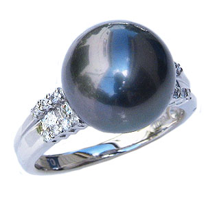リング パール 指輪 黒真珠パール ホワイトゴールド リング ダイヤモンド