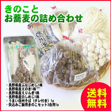 【送料無料】きのことお蕎麦の詰め合わせ！長野県産きのこと信州そば、炊き込みセットもつきます！