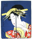 日本和風インテリア レイアウト 海外向けおみやげ浮世絵 風俗画 暖簾紺色 喜多川歌麿のれん