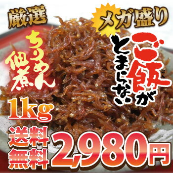 【25％OFF】【送料無料】ごはんのおかずにぴったり！メガ盛り！甘辛ちりめん佃煮1kg【佃煮】【ギフト】【プレゼント】【お歳暮・御中元・内祝い・快気祝い】：しらす家しまじ