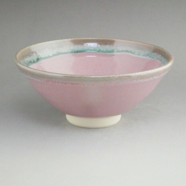 清水焼 ピンク縁織部　平茶碗
