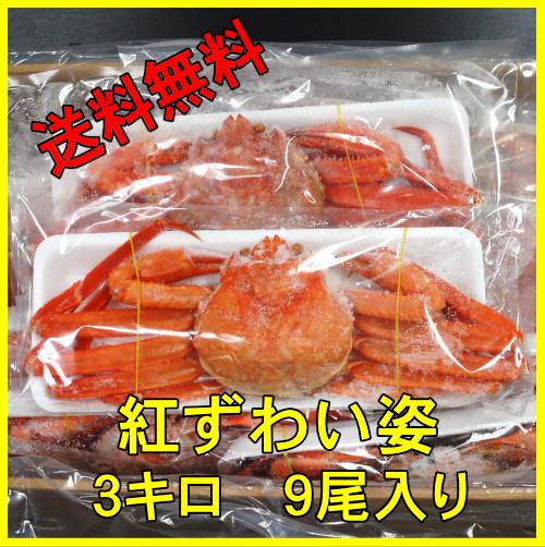 【送料無料】紅ずわい蟹姿　9尾入り（3キロ）業務用