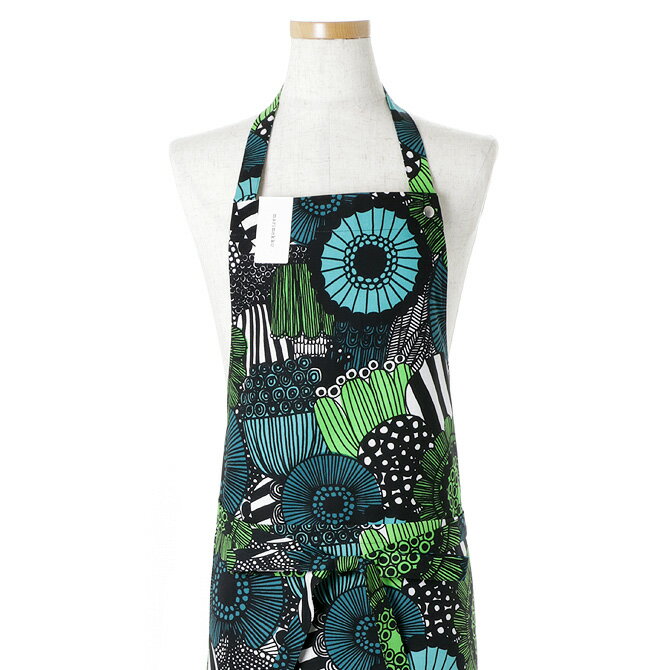 マリメッコ marimekko ピエニシイルトラプータルハ エプロン（ホワイト×グリーン×ブラック） 067798 160 Pieni Siirtolapuutarha apron シィールトラプータルハ