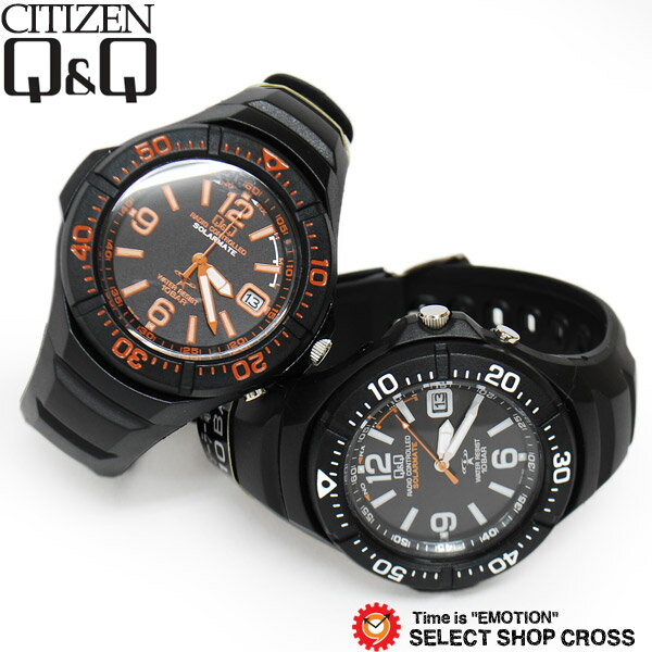 シチズン CITIZEN Q&Q ソーラー 電波 メンズ 腕時計 アナログ HG10-305 ブラック×ホワイト　又は HG10-315 ブラック×オレンジ　 