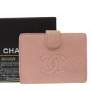 【本物保証】 保・箱付 シャネル CHANEL ガマ口付折財布 キャビアスキン ピンク A13497 シール付 8番台 ココマーク ロゴ 【中古】