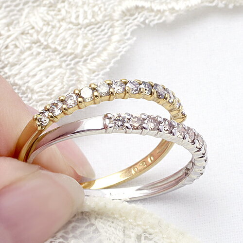 3色からお選び下さい　誕生日に　プレゼントに　指輪　18金「4R0224」 K18WG／K18YG／K18PG　ハーフエタニティ ダイヤモンドリング