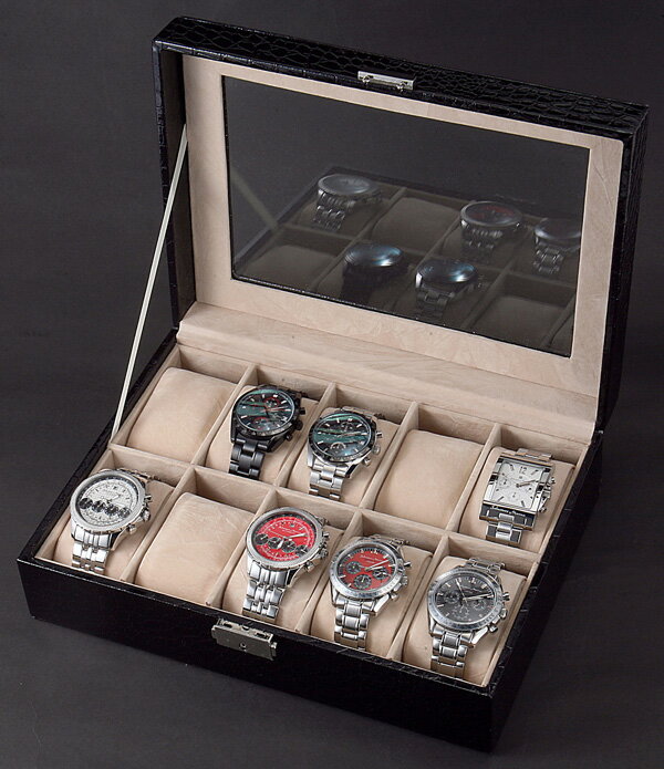ウォッチケース/腕時計収納ケース10本収納タイプ「ブラック」「レッド」全2種