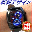 【送料無料】 腕時計 スピードメーターデザイン LEDデジタル腕時計 合皮 ブラック カレンダー表示 デジタルウォッチ デジタル表示 LED LED腕時計 スピードメーター メンズ ★★ 1ms