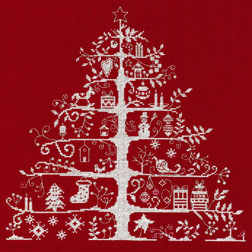 刺繍　刺しゅう輸入キット　DMC　クリスマスキット　Christmas Tree　生地レッド　刺繍キット　【シュゲール人気商品ランキング　刺しゅう部門第4位！】