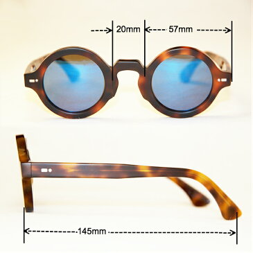 MOVITRA Sunglasses DARK NAVANA MATTE FLASH BLUE SKY LENSES, モビトラ サングラス べっ甲柄 ツヤなし ブルーミラーレンズ 丸型 ラウンド型 ロイドメガネ UVカット ユニセックス 男女兼用