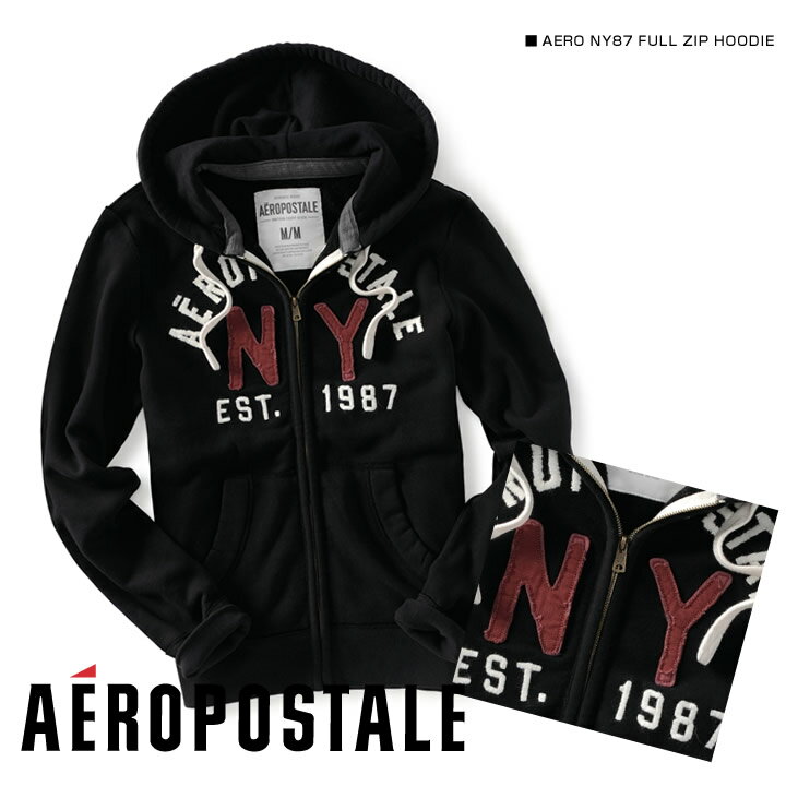 エアロポステール メンズ パーカーAERO NY87 FULL ZIP HOODIE ブラック (3438)(S,M,L,XL)【セール】【マラソン201207_ファッション】【RCPmara1207】