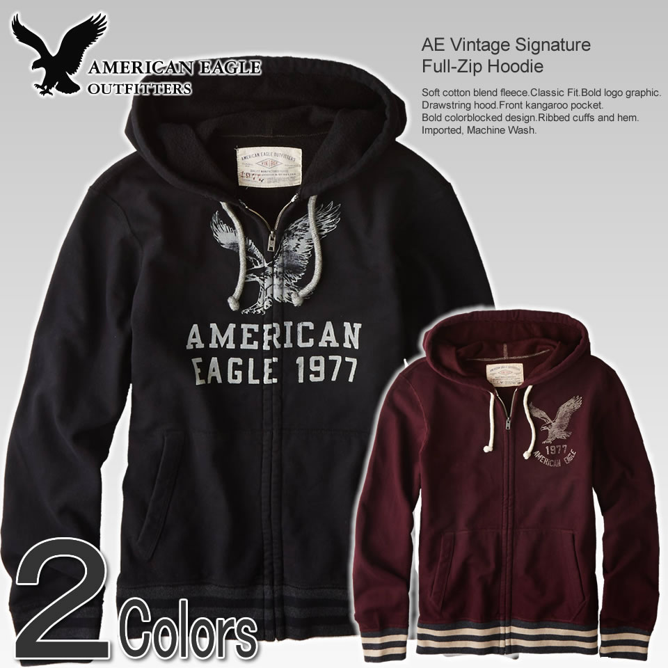 ★再々入荷！アメリカンイーグル メンズ パーカー AE Vintage Signature Full-Zip Hoodie (2色) (0196-9187) (S,M,L,XL)(最大ポイント4倍！10800円以上で送料無料,あす楽,100％本物,新作,楽天最安値に挑戦中！)