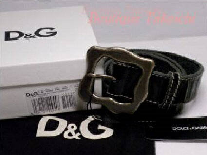 【D＆G】レザー★ベルト　ダメージ加工*黒×ダークグレー【中古】/mA453