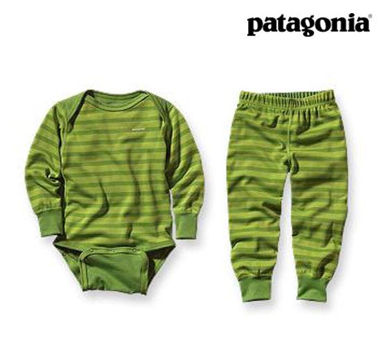 PATAGONIA 10-11 パタゴニア ベビー キッズ用ベースレイヤー BABY CAPILENE 3 MID WEIGHT SET：SANDOSTONE STRIPE-GECKO GREEN-PATAGONIA パタゴニア ベビー キャプリーン3 ミッドウェイト セット キャプリーン3 ワンシー ボトム ベビー用セット ベースレイヤー