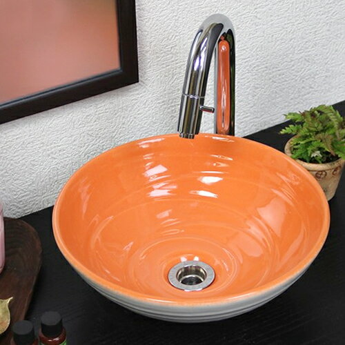信楽焼 オレンジホワイト(小型)手洗い鉢 飽きのこない洗面鉢 お洒落な洗面器 手洗器 手洗…...:sigaraki:10011657