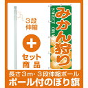 【セット商品】3m・3段伸縮のぼりポール(竿)付 のぼり旗 みかん狩り (H-384)