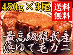 【送料無料】雄武産毛ガニ450g前後×3尾【冷凍便】【お中元】