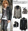 CavariAPUレザーシングルライダースジャケット＆ヒョウ切替パーカーセット/全2色[BLK/LEO]お兄 Men's 豹 レオパード シングル ジップアップ 黒 メンズエッグ メンズナックルお兄 Men's ライダース パーカー セット ヒョウ 豹 レオパード シングル ジップアップ 黒 スタンド メンズエッグ メンズナックル